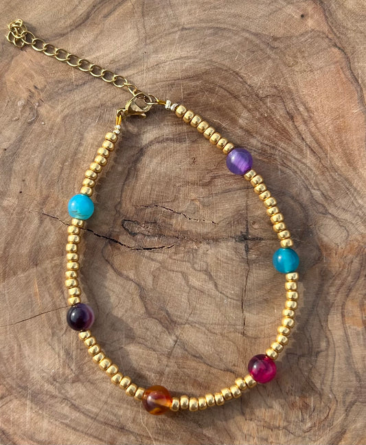 Bracelet colourful agaat 🧡🩵💜
